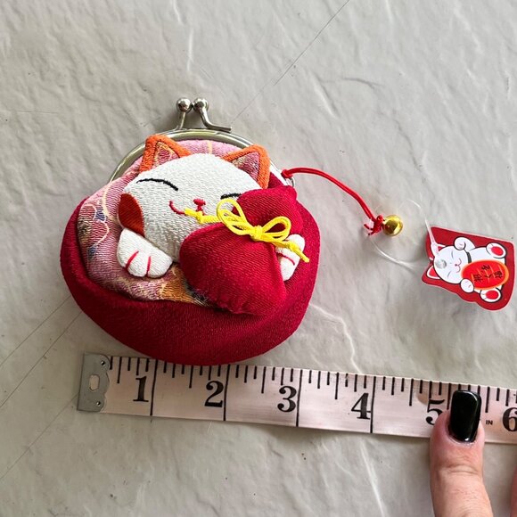 Fortune Cat Embroidered Stuffed Coin Purse Pouch - Picture 5 of 6